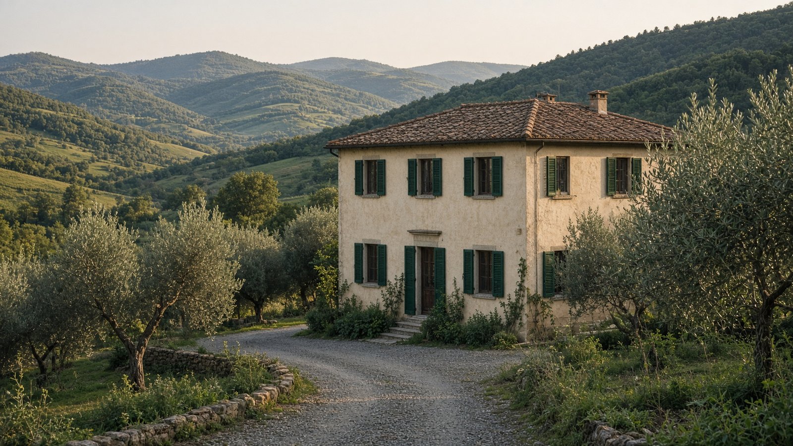 Facciata con persiane verdi